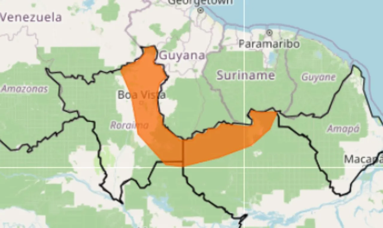 o mapa mostra as &aacute;reas em alerta para chuva intensa e ventos